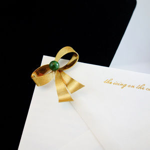Estate 14K Gold Fill & Jade Bow Pin
